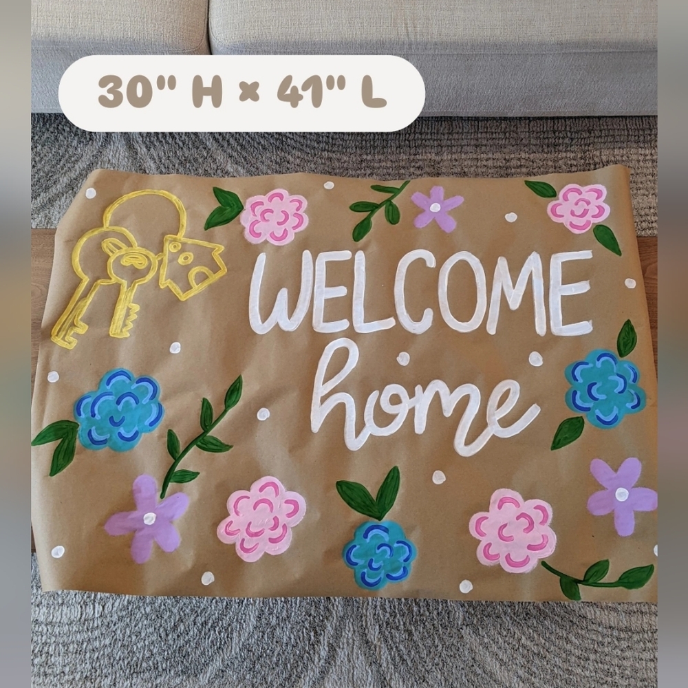 Hand-Painted "Welcome Home" Banner 🗝️🔑🏠🌸